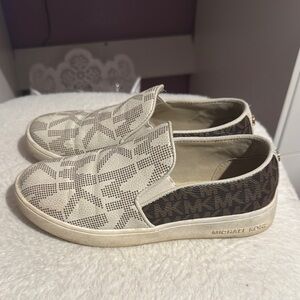 Michael Kors Beige and Brown Patterned Slip-Ons